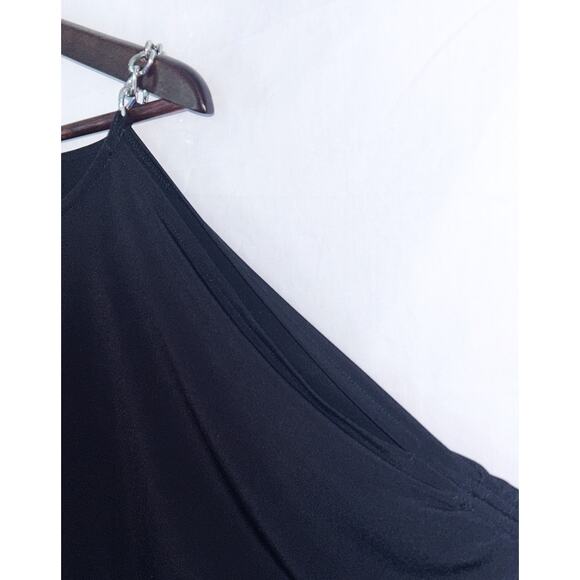 Michael Kors Small Black Cold Shoulder Silver Chain Straps Gathered Sleeve Top - Picture 3 of 7